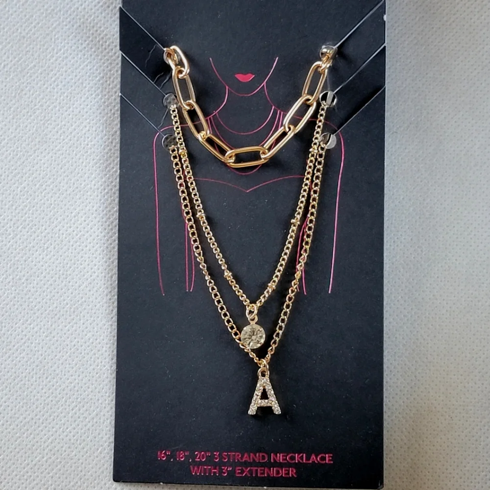 3 Strand Letter A Initial Necklace